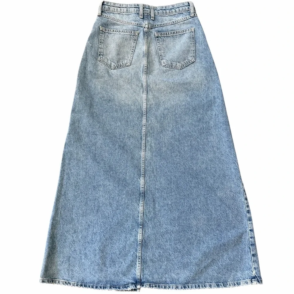 We The Free Come As You Are Denim Maxi Skirt Sz 0 Slit Coastal Cowgirl Country